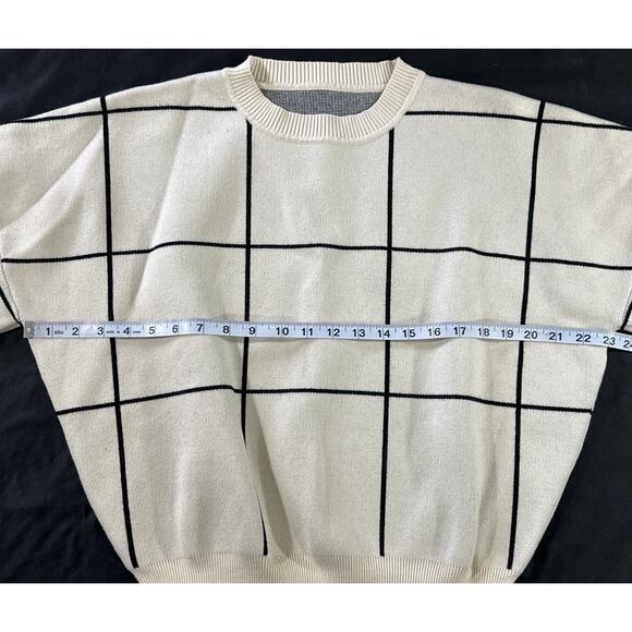 Chicwish Wool Blend Windowpane Grid Sweater Cream Black Boxy Pullover M/L - Picture 4 of 8